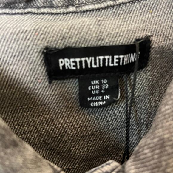 Pretty Little Thing Double Layered Denim Cropped Jacket Washed Grey Light Blue 6 - Picture 3 of 9